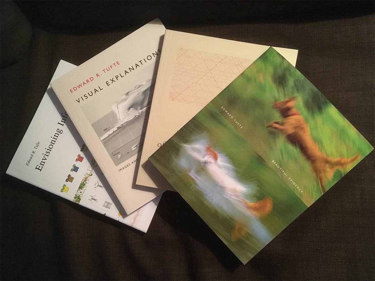 Edward Tufte books, Beautiful Evidence, Visual Explanations, Envisioning Information, The Visual Display of Quantitative Information